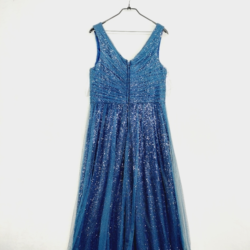 NEW Christina Wu Navy Blue Tulle & Sequin V Neck Bridesmaid Maxi Dress Z40 - Picture 4 of 10